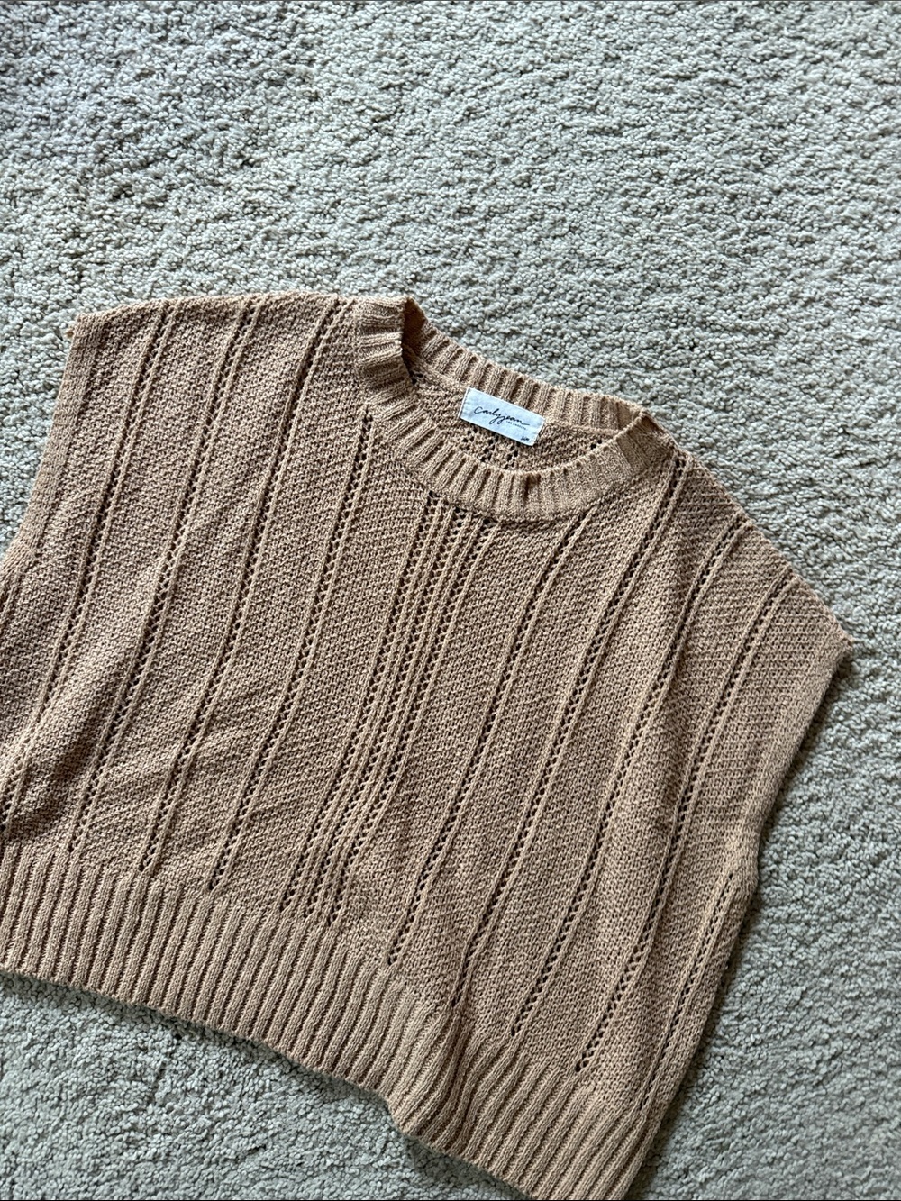 Carly Jean Los Angeles Camel Knit Crewneck lightweight boxy Sweater